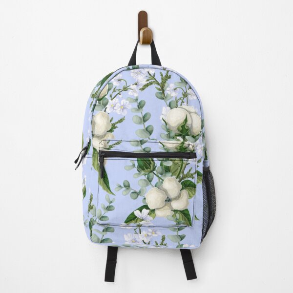 Item preview, White Cotton Flowers with Eucalyptus Plants Floral Pattern designed and sold by WearWolfDesigns.