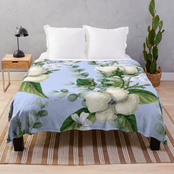 Item preview, White Cotton Flowers with Eucalyptus Plants Floral Pattern designed and sold by WearWolfDesigns.