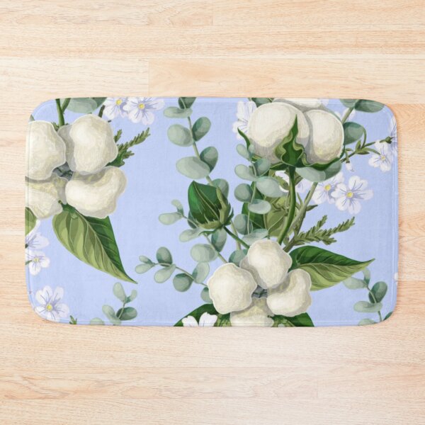 Item preview, White Cotton Flowers with Eucalyptus Plants Floral Pattern designed and sold by WearWolfDesigns.