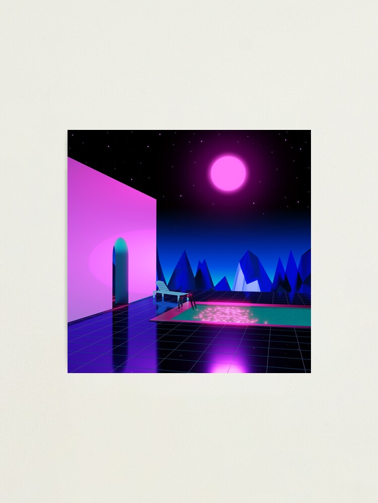 Thumbnail 1 of 3, Photographic Print, Vaporwave Pool designed and sold by djspacegr.