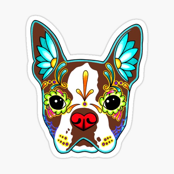 Item preview, Boston Terrier in Red - Day of the Dead Sugar Skull Dog designed and sold by Pretty In Ink.