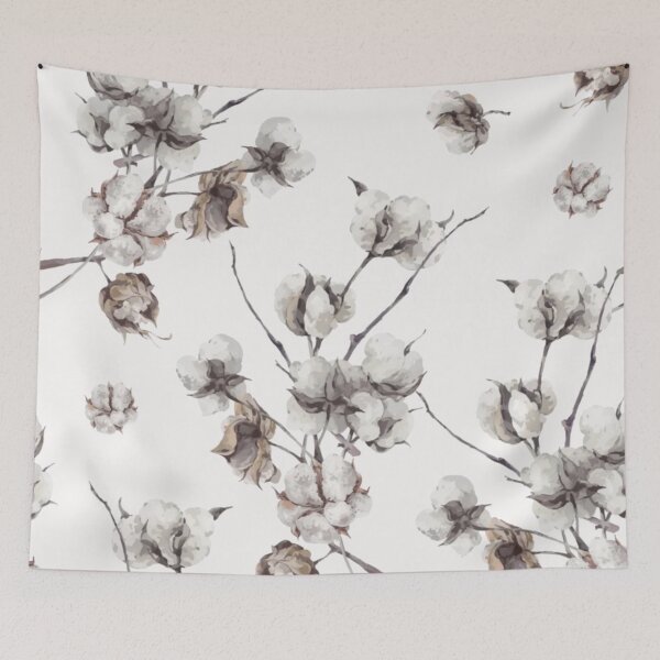Item preview, White Cotton Flowers with Twigs Plants Floral Pattern designed and sold by WearWolfDesigns.