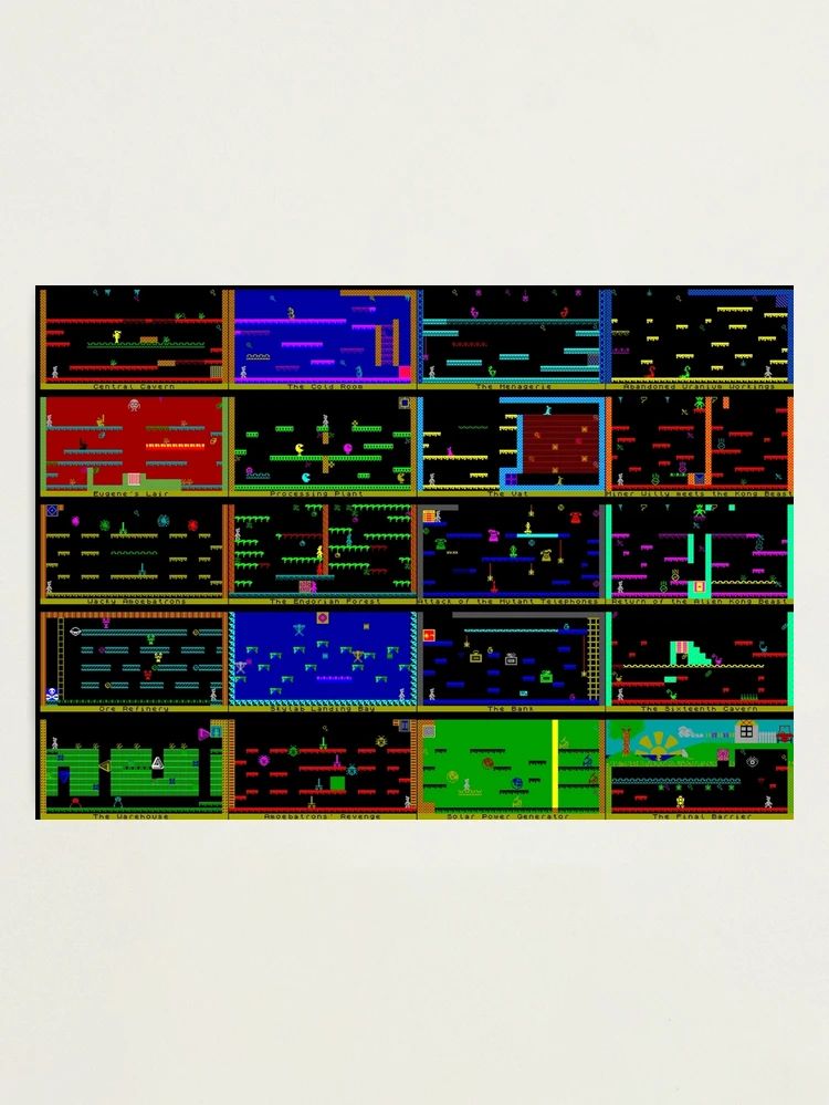 Manic Miner Game - All Level Screens! | Sinclair ZX Spectrum - 80s 8-bit  Retro Game - Miner Willy | Photographic Print