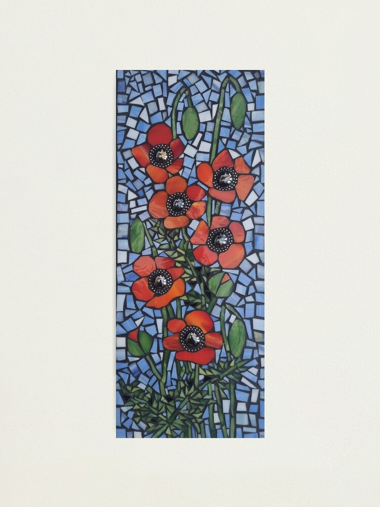 Poppy field newest mosaic, mosaic flower garden, framed glass painting