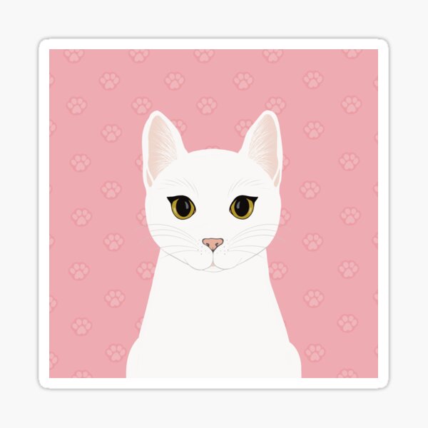 Item preview, The cute white cat queen is watching you , white feathers and small kitten footsteps in the pink background designed and sold by marina63.