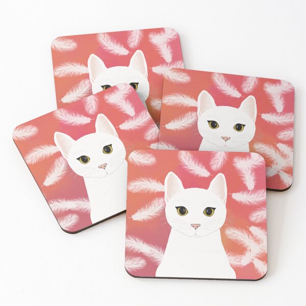 Item preview, The cute white cat queen is watching you , white feathers on the colorful  background designed and sold by marina63.