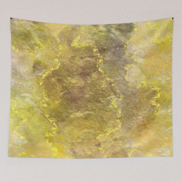 Aperçu de l'œuvre Art abstrait de texture jaune et marron avec des veines de feuille d'or créée et vendue par Artistic Ambience.