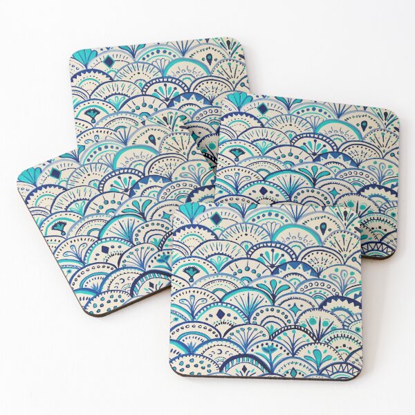 Item preview, Blue Patterned Scallops Artwork by Jolene Edwards designed and sold by CurlyClaraBelle.