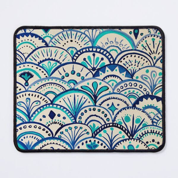 Item preview, Blue Patterned Scallops Artwork by Jolene Edwards designed and sold by CurlyClaraBelle.