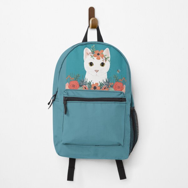 Item preview, The cute white cat queen is watching you from the flowerbed designed and sold by marina63.
