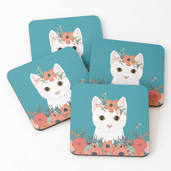 Item preview, The cute white cat queen is watching you from the flowerbed designed and sold by marina63.