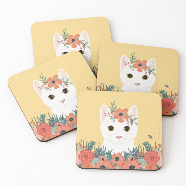 Item preview, The cute white cat queen is watching you from the flowerbed designed and sold by marina63.