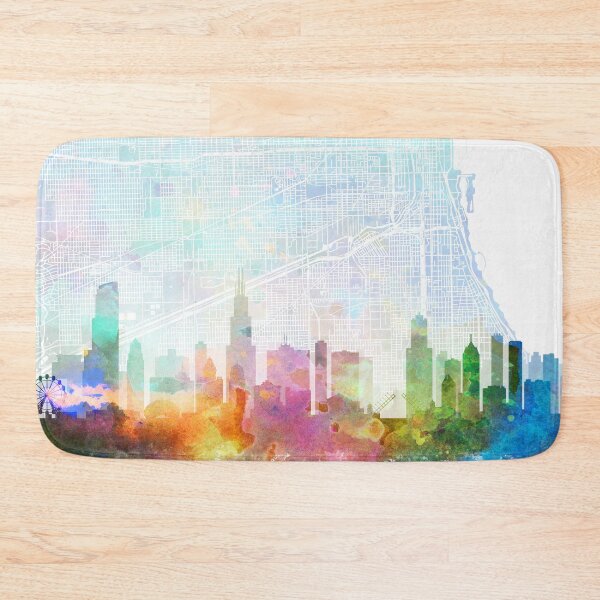 Artikelvorschau, Chicago Skyline Karte Aquarelldruck von Zouzounio Art entworfen und verkauft von zouzounioart.
