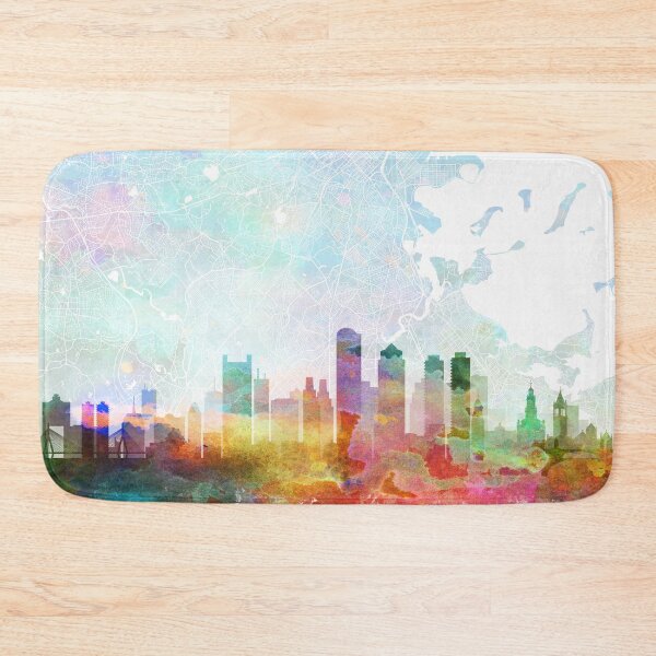 Artikelvorschau, Boston Skyline Karte Aquarelldruck von Zouzounio Art entworfen und verkauft von zouzounioart.