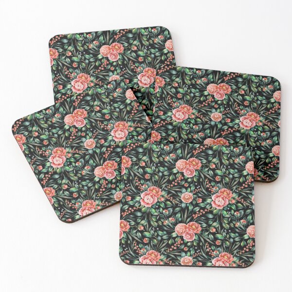 Item preview, A Moody Bloom of Camellia flowers with teal green leaves, watercolor beauty designed and sold by Orianah.