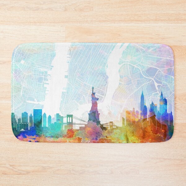 Artikelvorschau, New York Skyline Karte Aquarelldruck von Zouzounio Art entworfen und verkauft von zouzounioart.