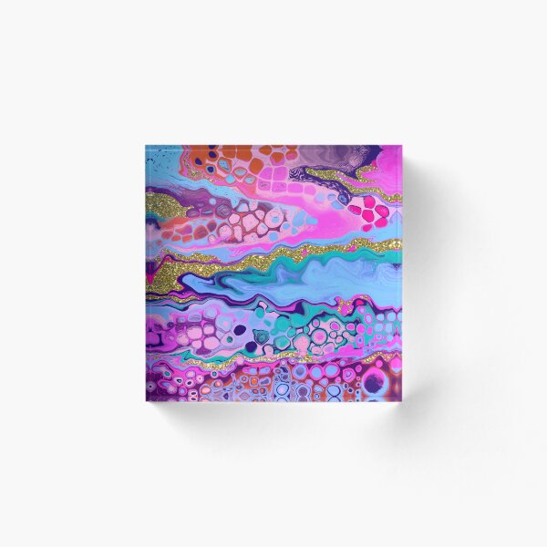 Item preview, Colourful Paint Pour with Gold Glitter designed and sold by JennyGollan.