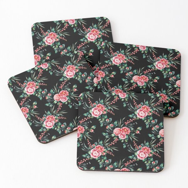 Item preview, A moody bloom, dark floral pattern of Camellia flowers with teal green leaves, watercolor beauty designed and sold by Orianah.