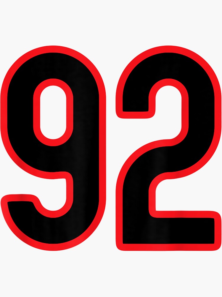 number-92-sports-jersey-red-black-favorite-lucky-number-sticker-by