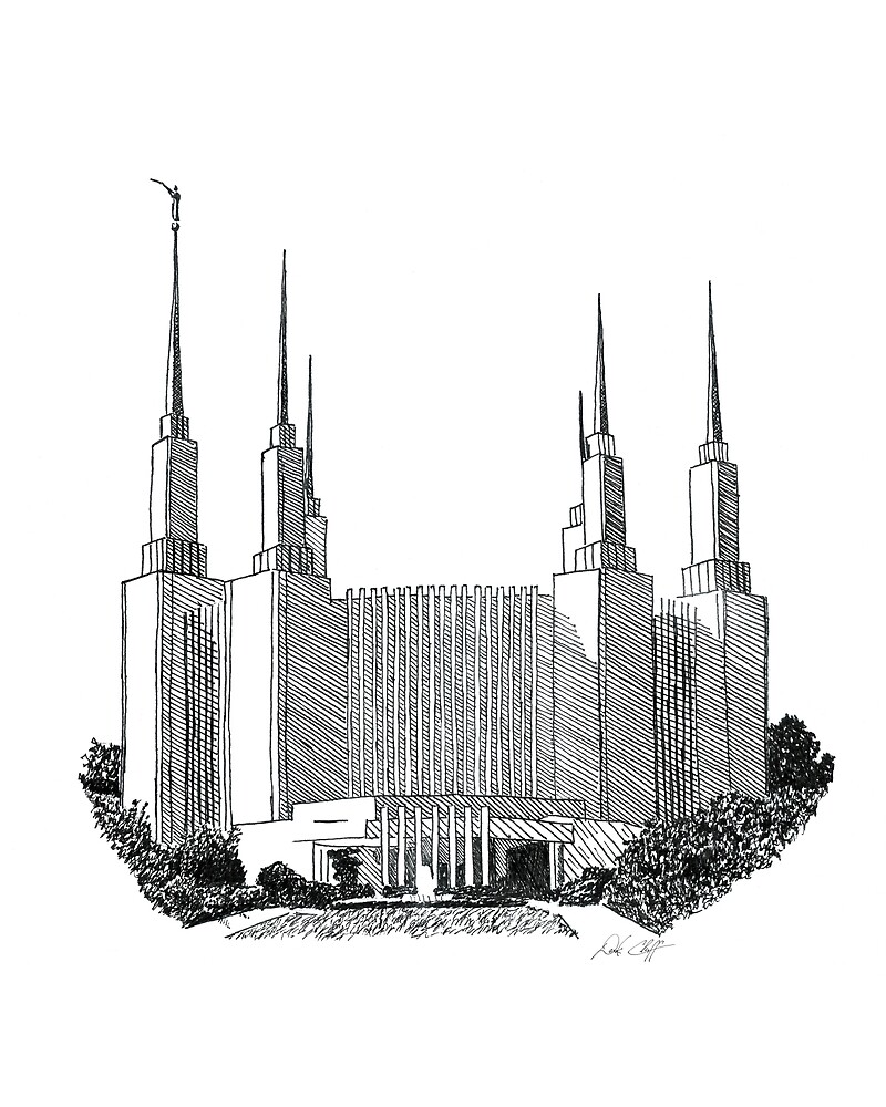 "Washington DC LDS Temple Ink Drawing" by DSC Arts Redbubble