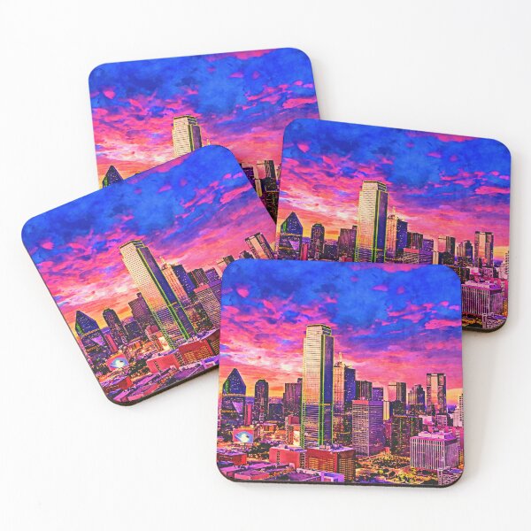 Item preview, Skyline of downtown Dallas, Texas, at twilight - watercolor painting designed and sold by NickoPrints.