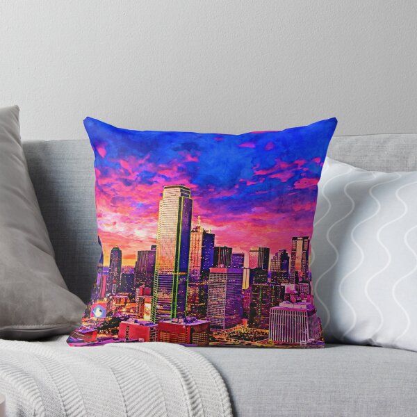 Item preview, Skyline of downtown Dallas, Texas, at twilight - watercolor painting designed and sold by NickoPrints.