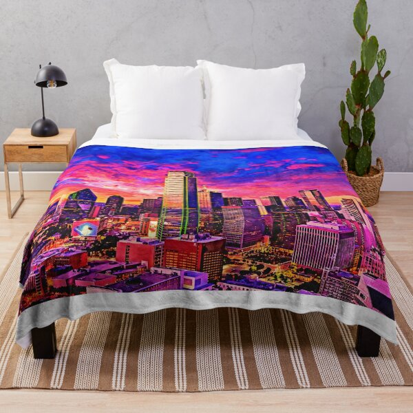 Item preview, Skyline of downtown Dallas, Texas, at twilight - watercolor painting designed and sold by NickoPrints.