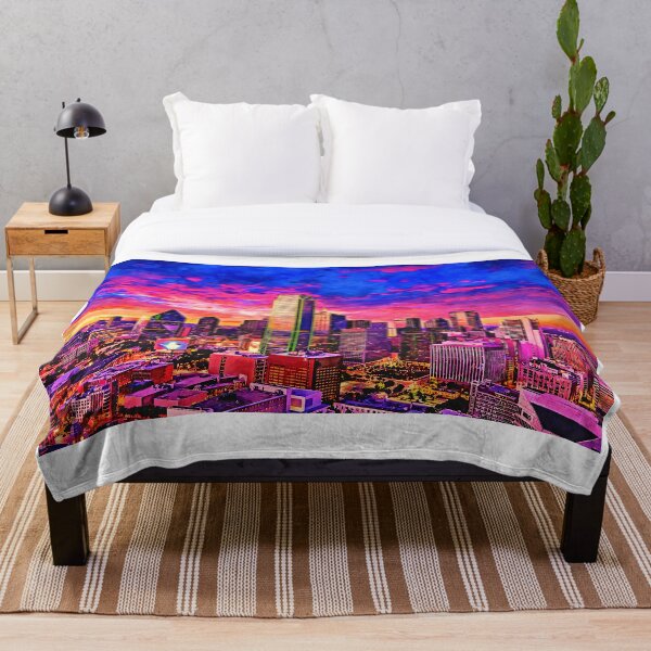 Item preview, Skyline of downtown Dallas, Texas, at twilight - watercolor painting designed and sold by NickoPrints.