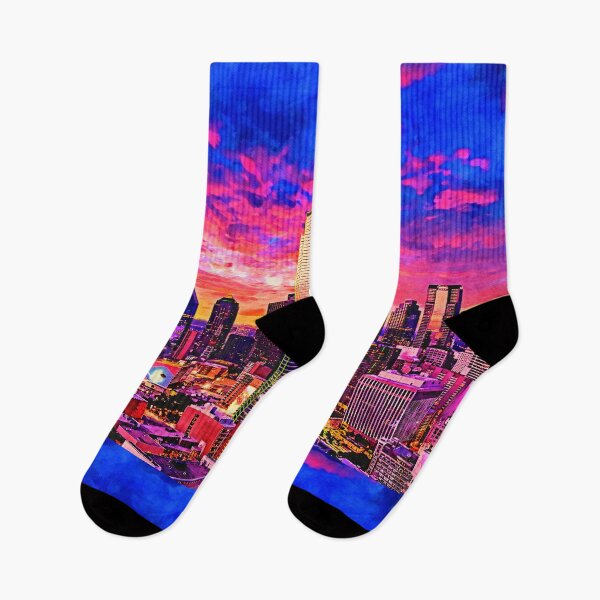 Item preview, Skyline of downtown Dallas, Texas, at twilight - watercolor painting designed and sold by NickoPrints.