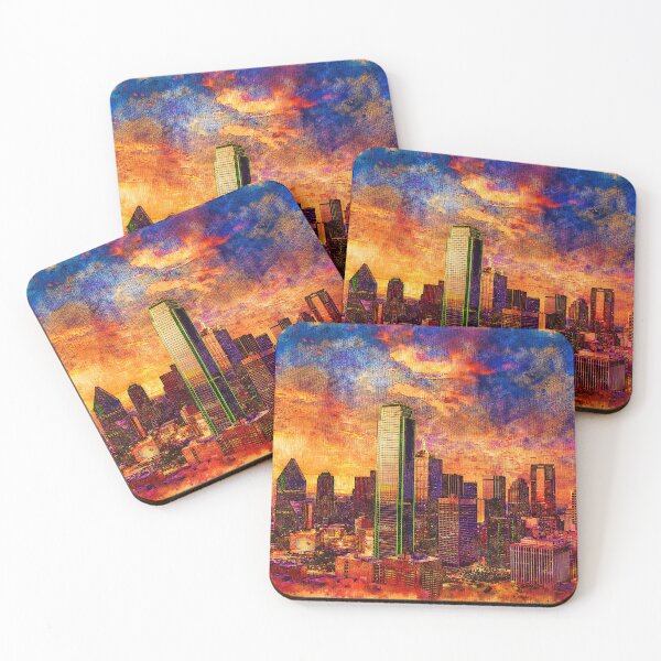 Item preview, Skyline of downtown Dallas, Texas, at twilight - digital painting designed and sold by NickoPrints.