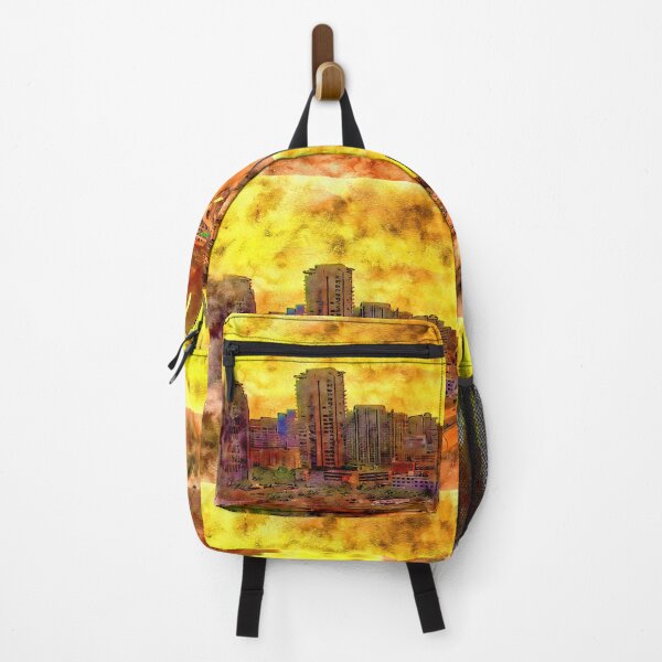 Item preview, Sunrise over downtown Dallas, Texas, and the Woodall Rodgers Freeway - pen and watercolor designed and sold by NickoPrints.