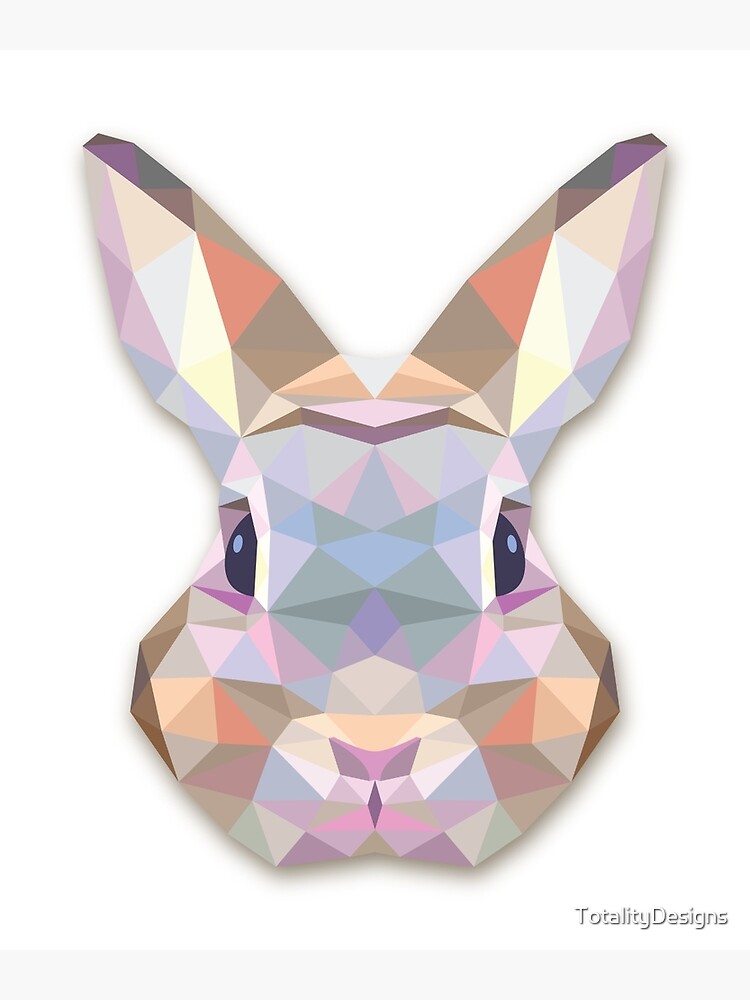 Polygonal Rabbit Bunny Head Triangular Colorful Design Framed Art