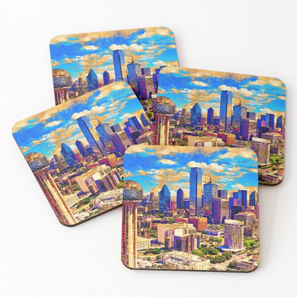 Artikelvorschau, Der Reunion Tower und die Skyline der Innenstadt von Dallas - digitales Gemälde entworfen und verkauft von NickoPrints.