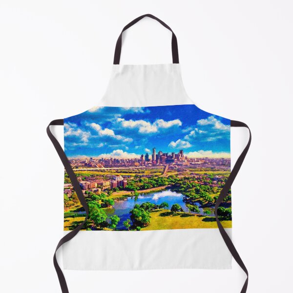Item preview, Cliff Lake and downtown Dallas skyline in the distance - digital painting designed and sold by NickoPrints.