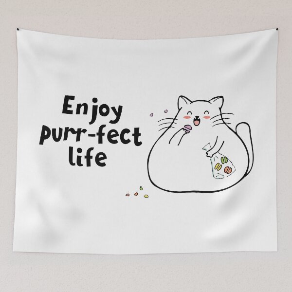 Item preview, Fat cat eating snack enjoy purr-fect life kawaii design  designed and sold by high5doodle.