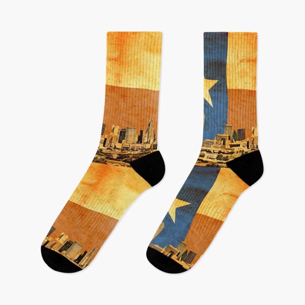 Item preview, Downtown Dallas skyline blended with the Texas flag and printed on old paper texture designed and sold by NickoPrints.