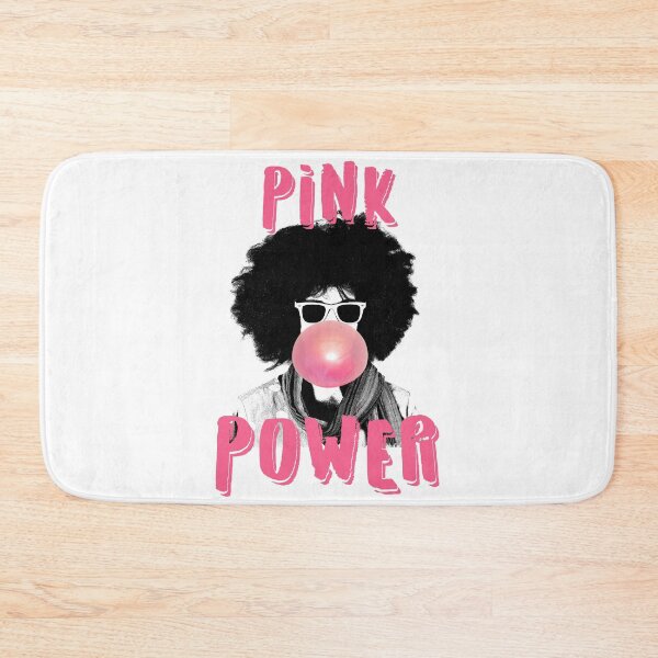 Item preview, Pink power. Beautiful girl with curly hairstyle and eyeglasses inflates a balloon made of chewing gum designed and sold by Goliardika-Shop.