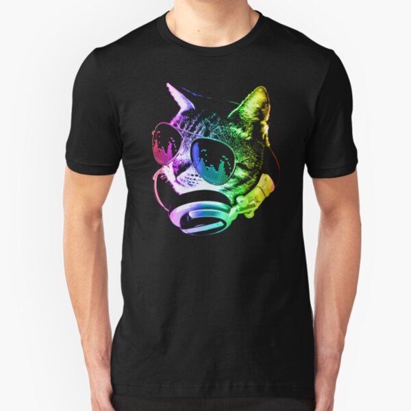 Rainbow Music Cat Slim Fit T-Shirt