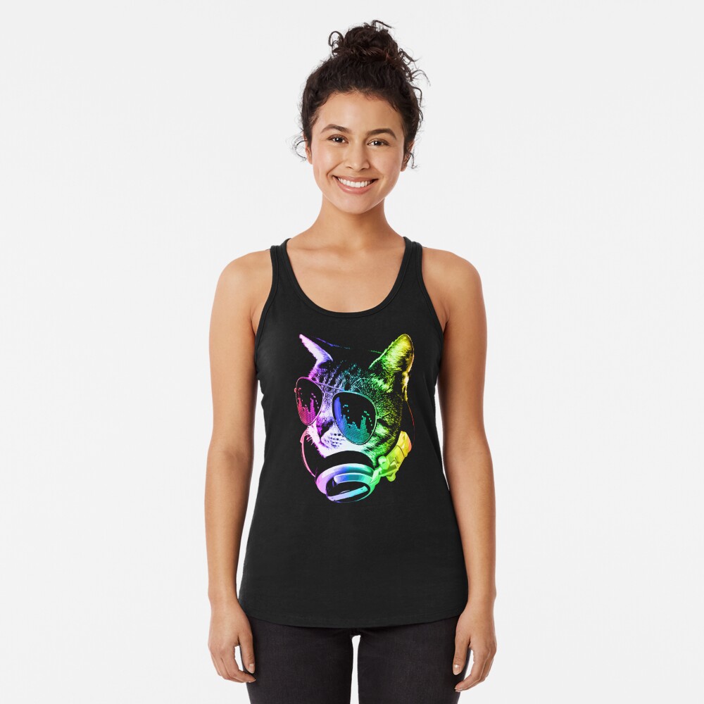 Discover Rainbow Music Cat Racerback Tank Top