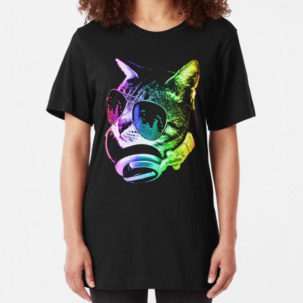 Rainbow Music Cat Slim Fit T-Shirt