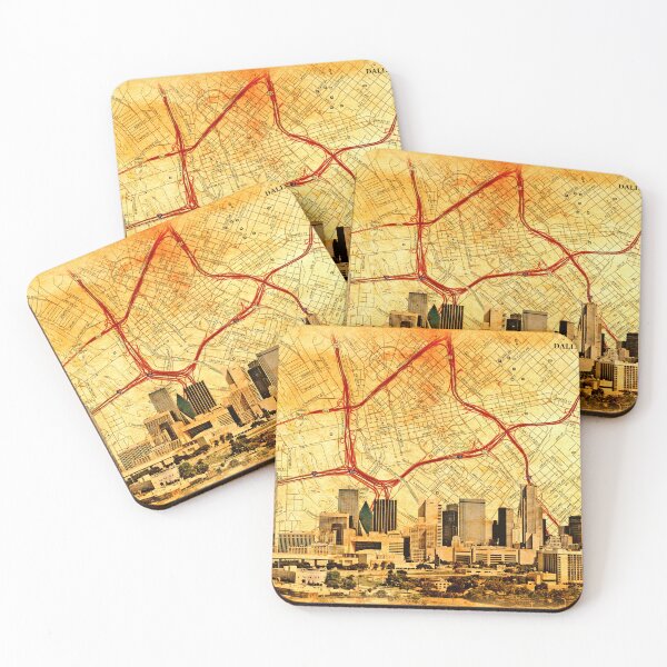 Item preview, Map of Downtown Dallas with the skyline of the city blended on old paper designed and sold by NickoPrints.