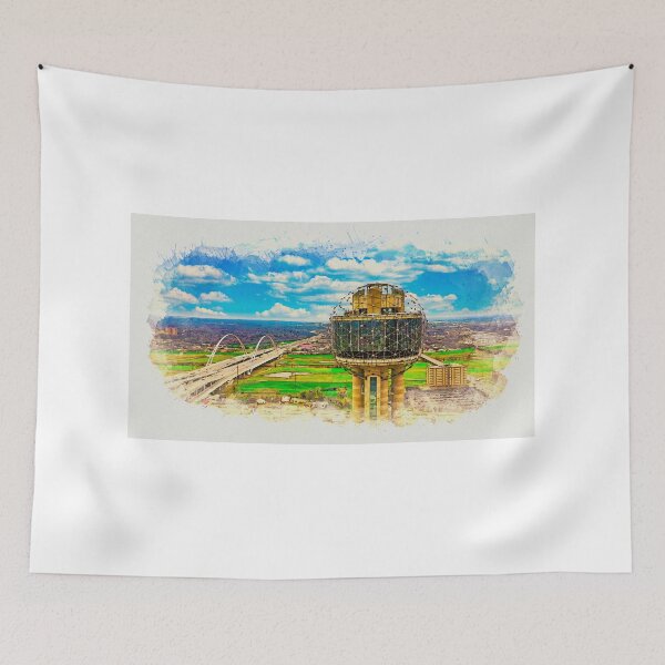 Item preview, Margaret McDermott Bridge and the Reunion Tower in Dallas, Texas - watercolor painting designed and sold by NickoPrints.