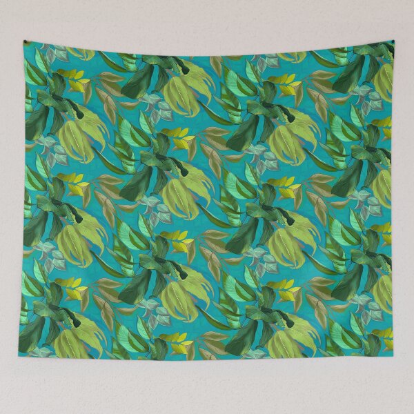 Item preview, tropical exotic paradise floral pattern, leaves and flowers tropical pattern, botanical illustration, green turquoise floral illustration    designed and sold by ZeinabTaha.