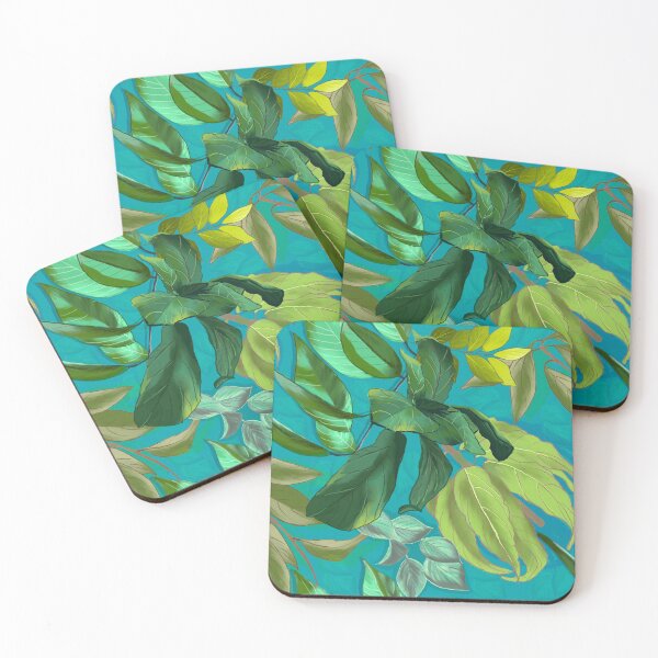 Item preview, tropical exotic paradise floral pattern, leaves and flowers tropical pattern, botanical illustration, green turquoise floral illustration    designed and sold by ZeinabTaha.