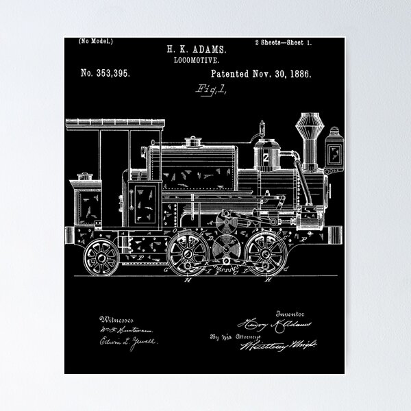 Item preview, Vintage Patent Print 1886 Locomotive Steam Train designed and sold by Alice12Trainorx.