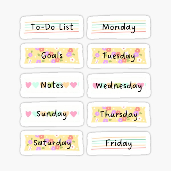 Planner Sticker Pack - Days of the Week - Journals, Calendars, Planners,  Agendas Sticker for Sale by MoniqueNelson