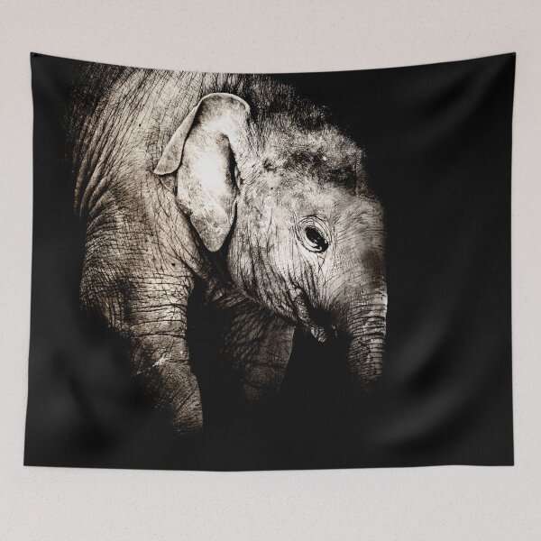 Item preview, A Baby Elephant - Fine Art Minimalistic Photographic Ellie Portrait - Dramatic Shadow Animal Artwork designed and sold by Bob-Moon-Art.