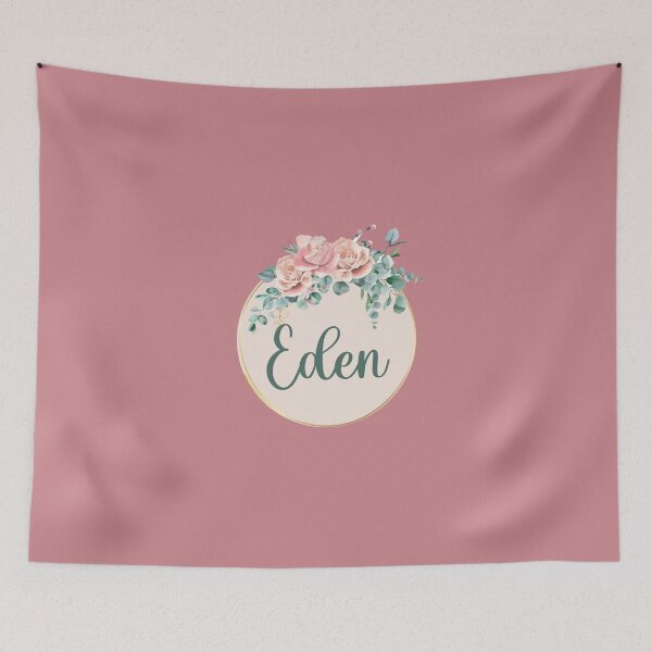 Item preview, "Eden" Name in Script Font with Rose Gold Flower Ring designed and sold by LotusPrints9.