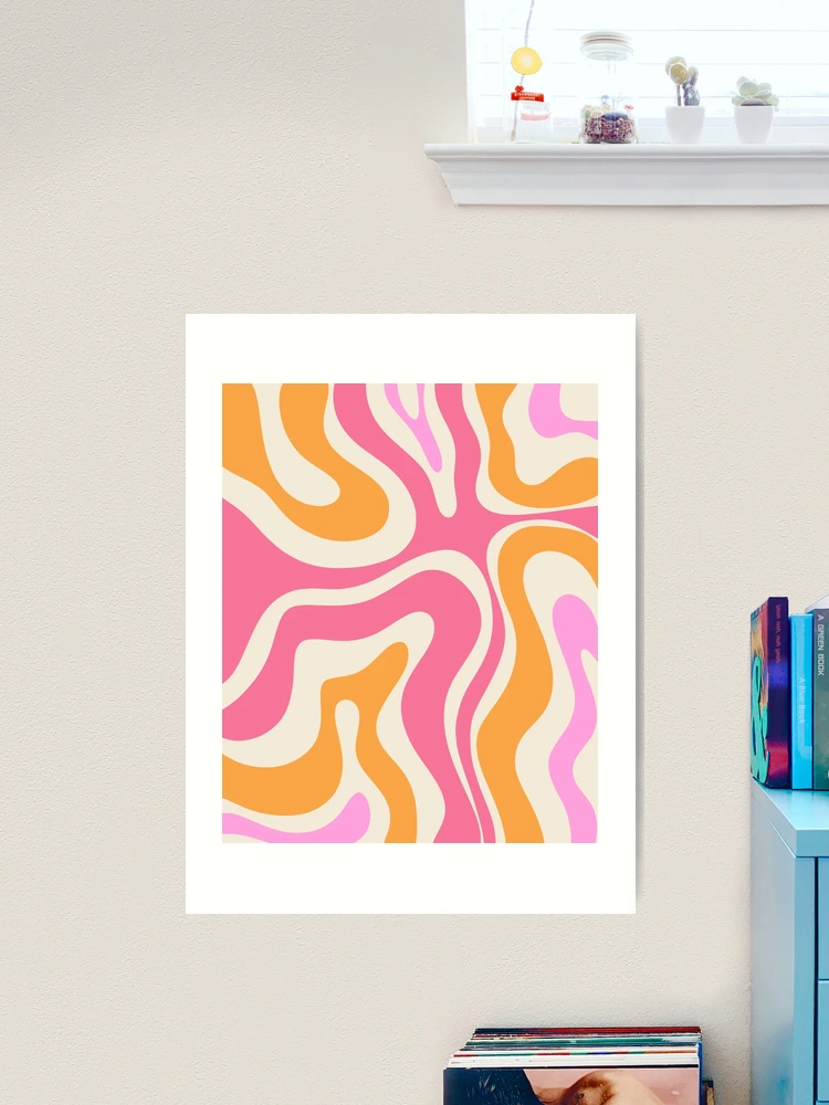 Modern Retro Liquid Swirl Abstract Pattern Vertical Pink and Orange | Art  Print