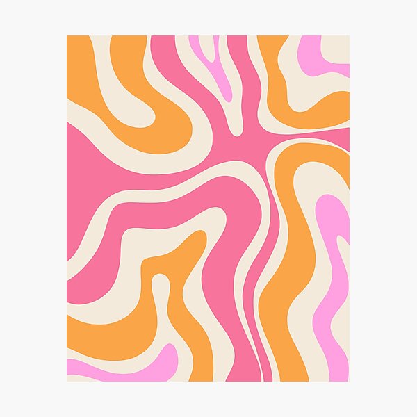 Modern Retro Liquid Swirl Abstract Pattern Vertical Pink and Orange Photographic Print